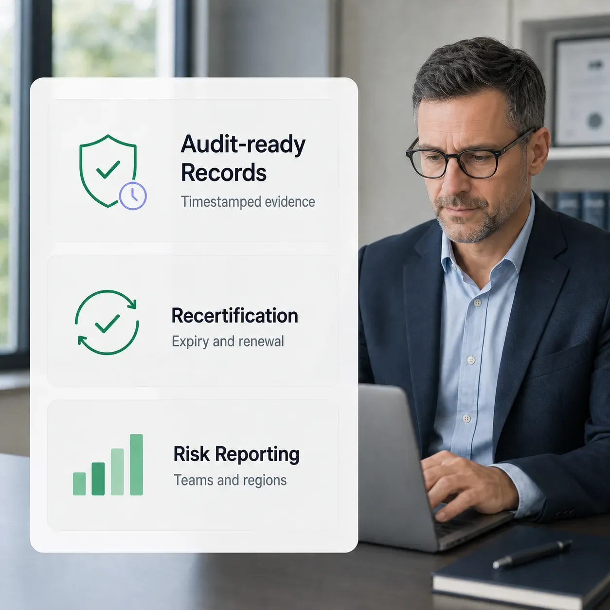 Sertifier audit, recertification, and reporting features