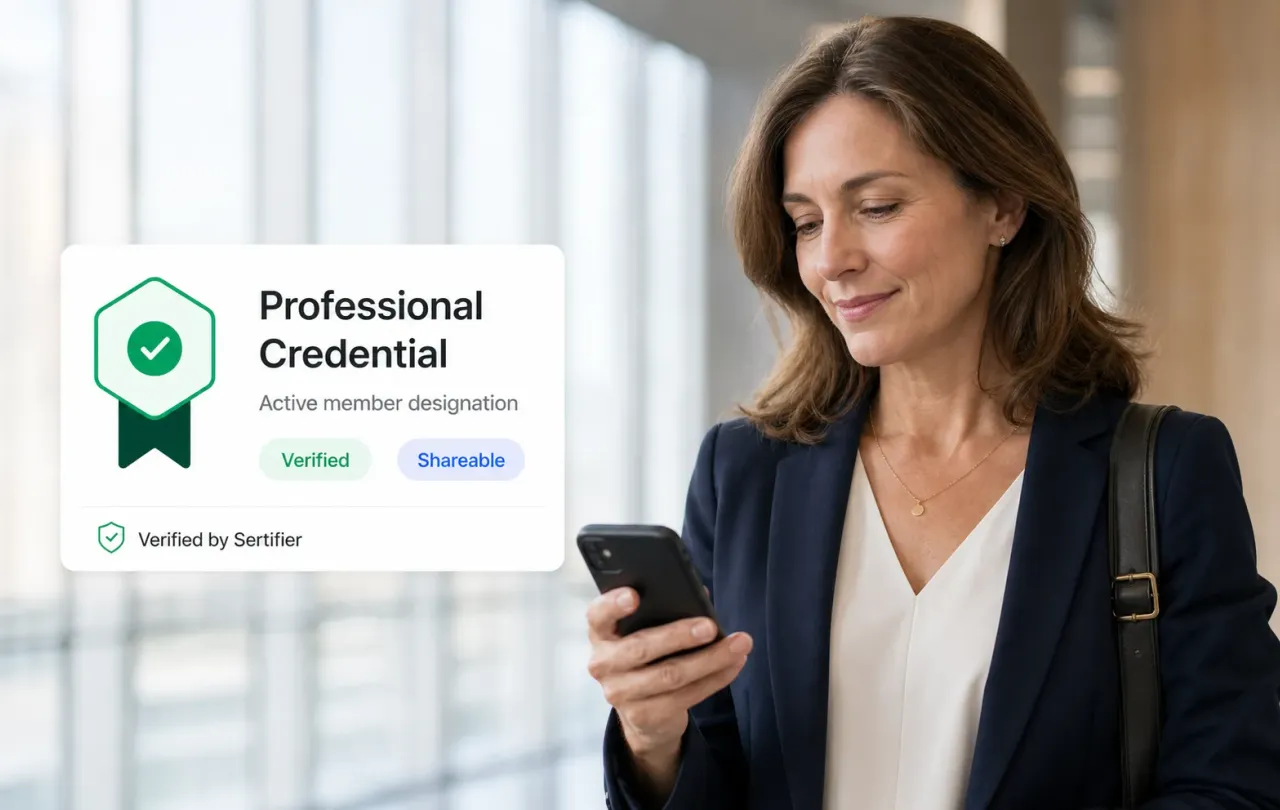 Professional viewing a verified association certification credential