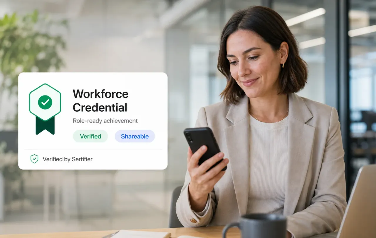 Employee viewing a verified corporate training credential