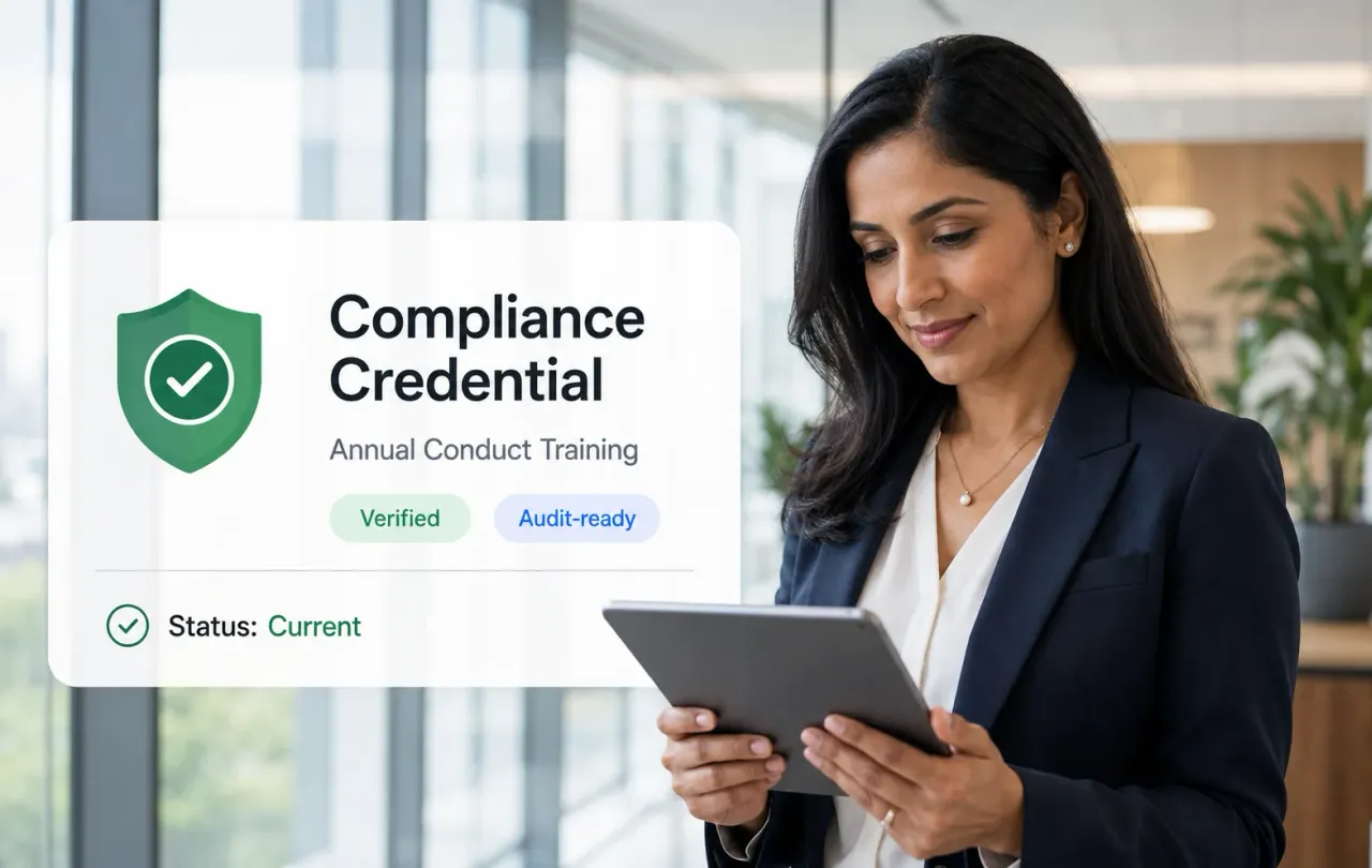 Financial professional viewing a verified compliance credential