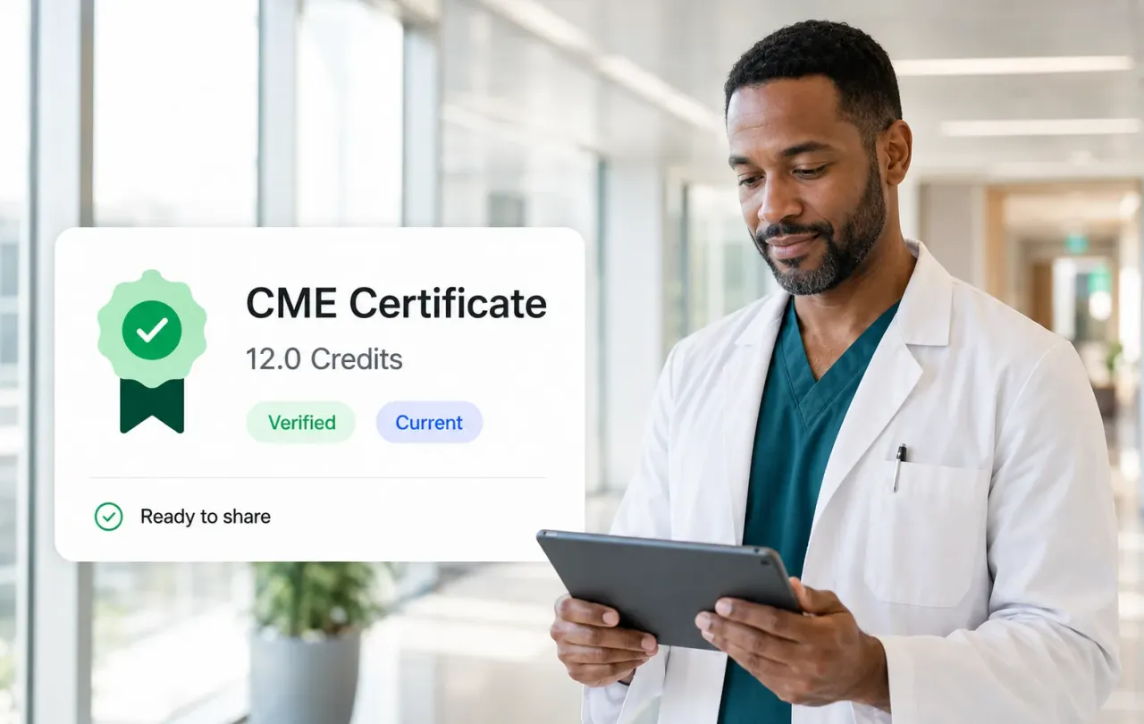 Clinician viewing a verified continuing education credential