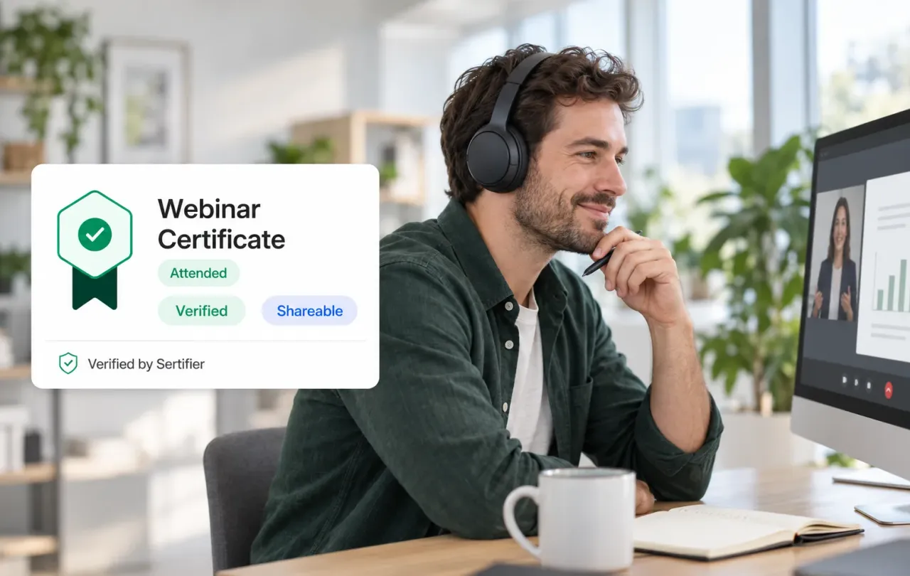 Webinar attendee viewing a verified attendance certificate