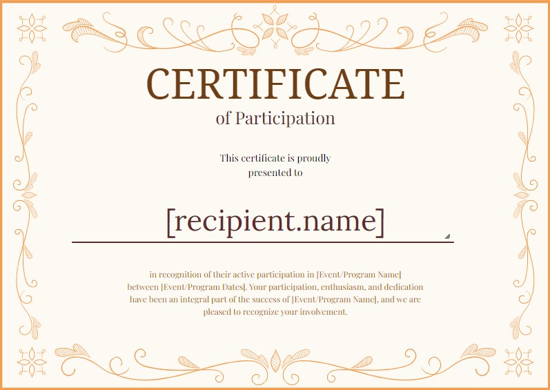 Certificate of Participation Example