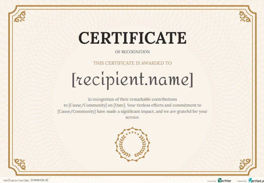 Certificate of Recognition Example