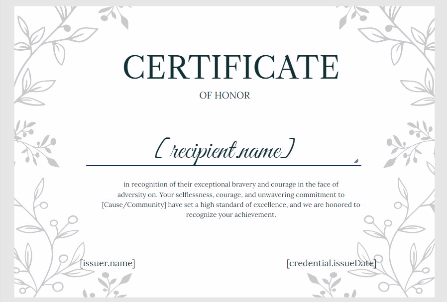 Certificate of Honor Example