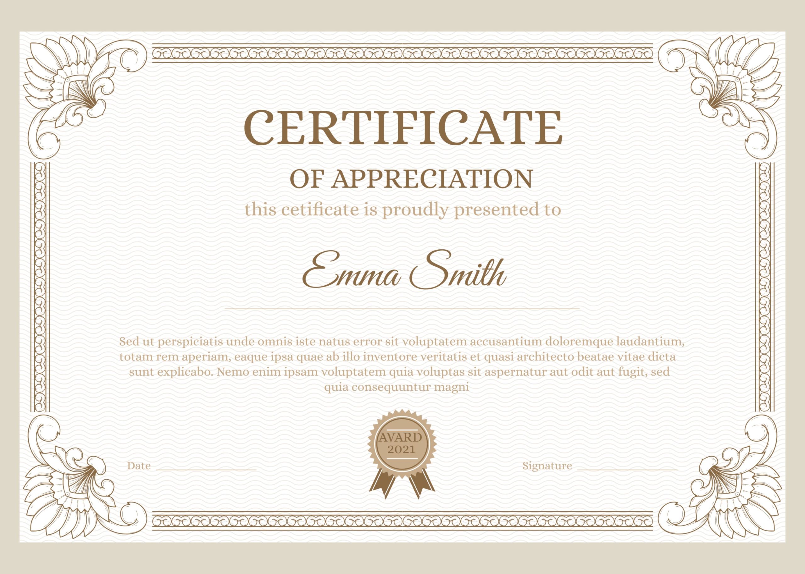 Beige Vintage Flourish Certificate of Appreciation Examples