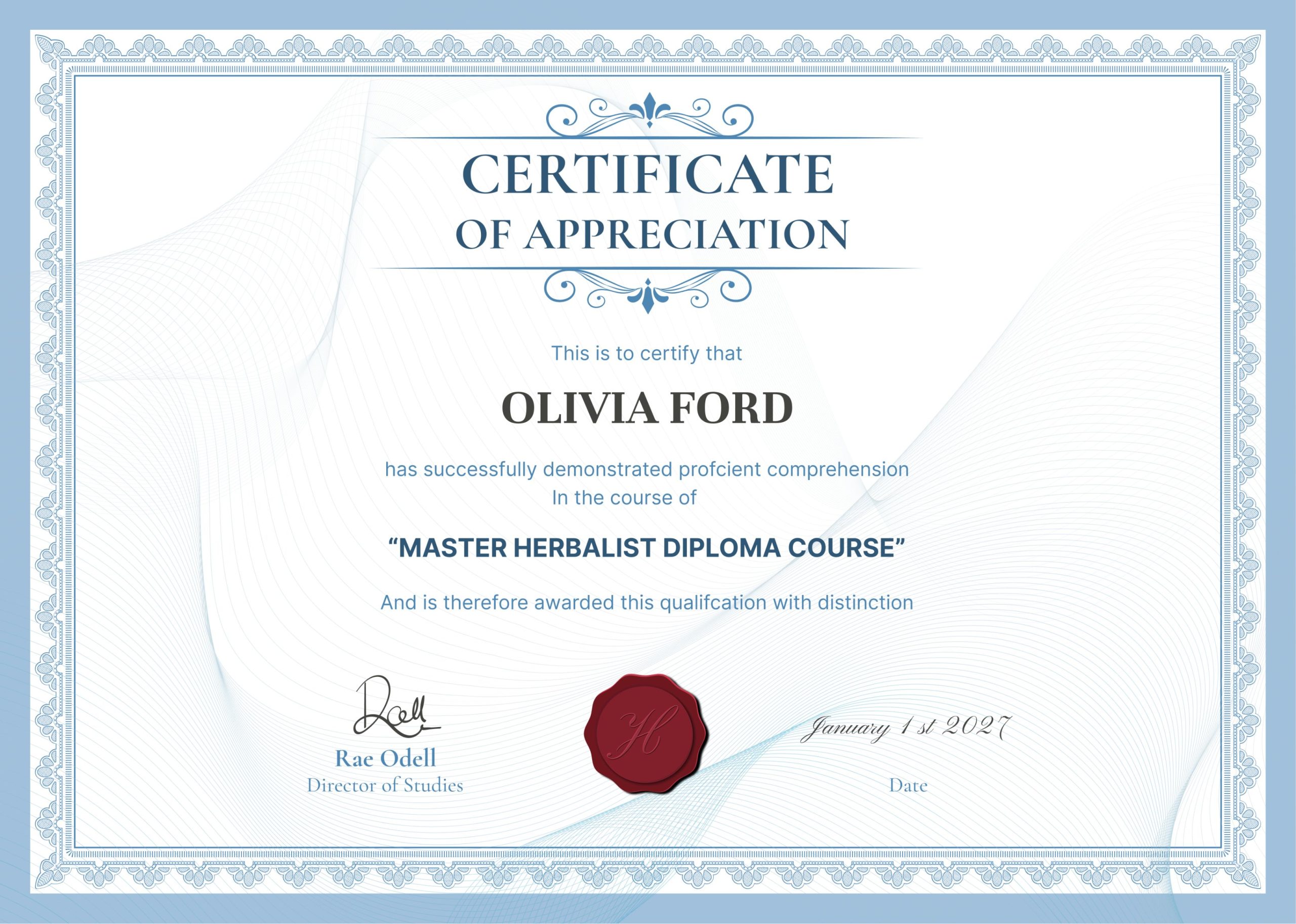 Light Blue Delicate Floral Diploma Certificate of Appreciation Examples
