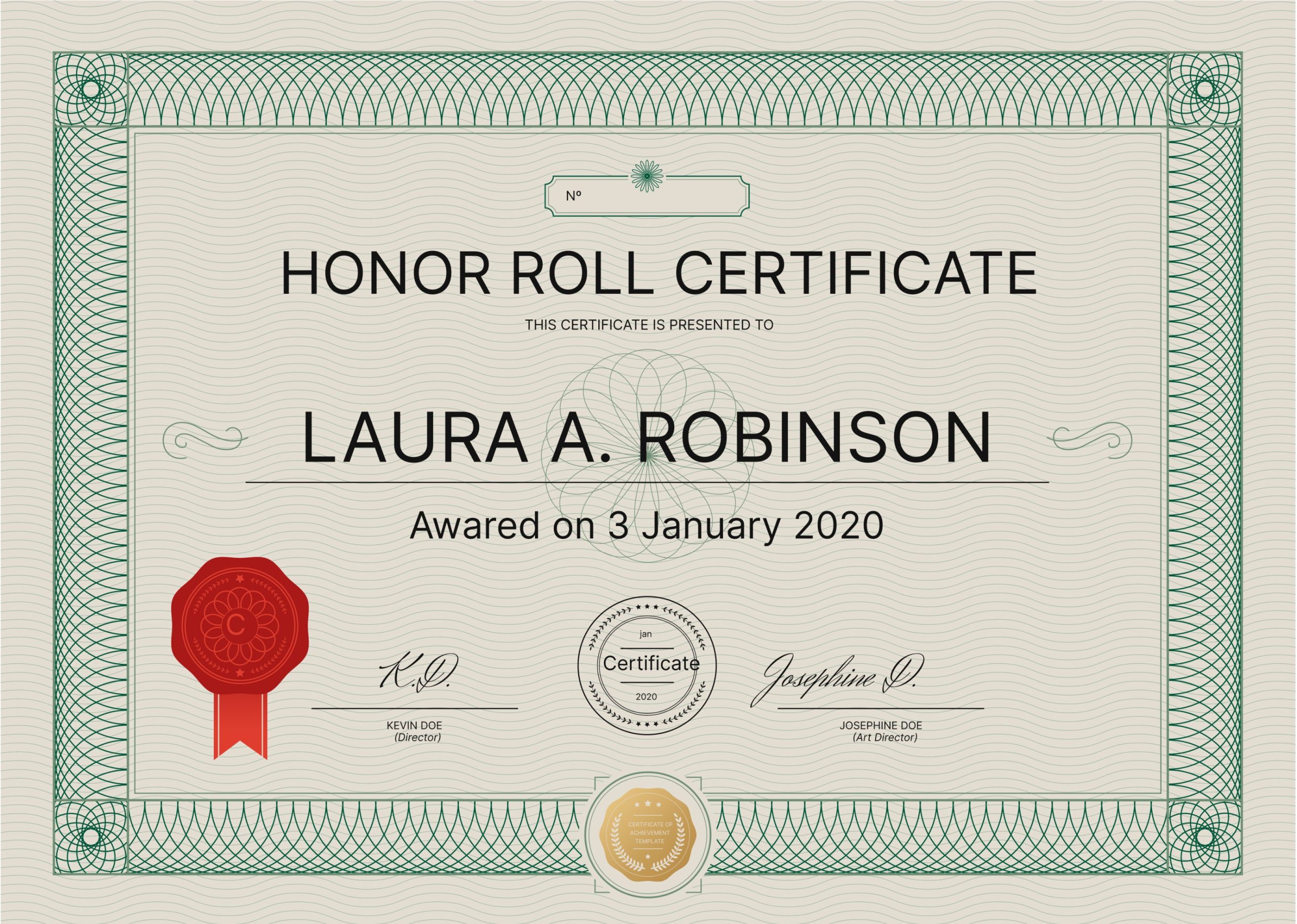 Green Traditional Honor Roll Certificate with Seal