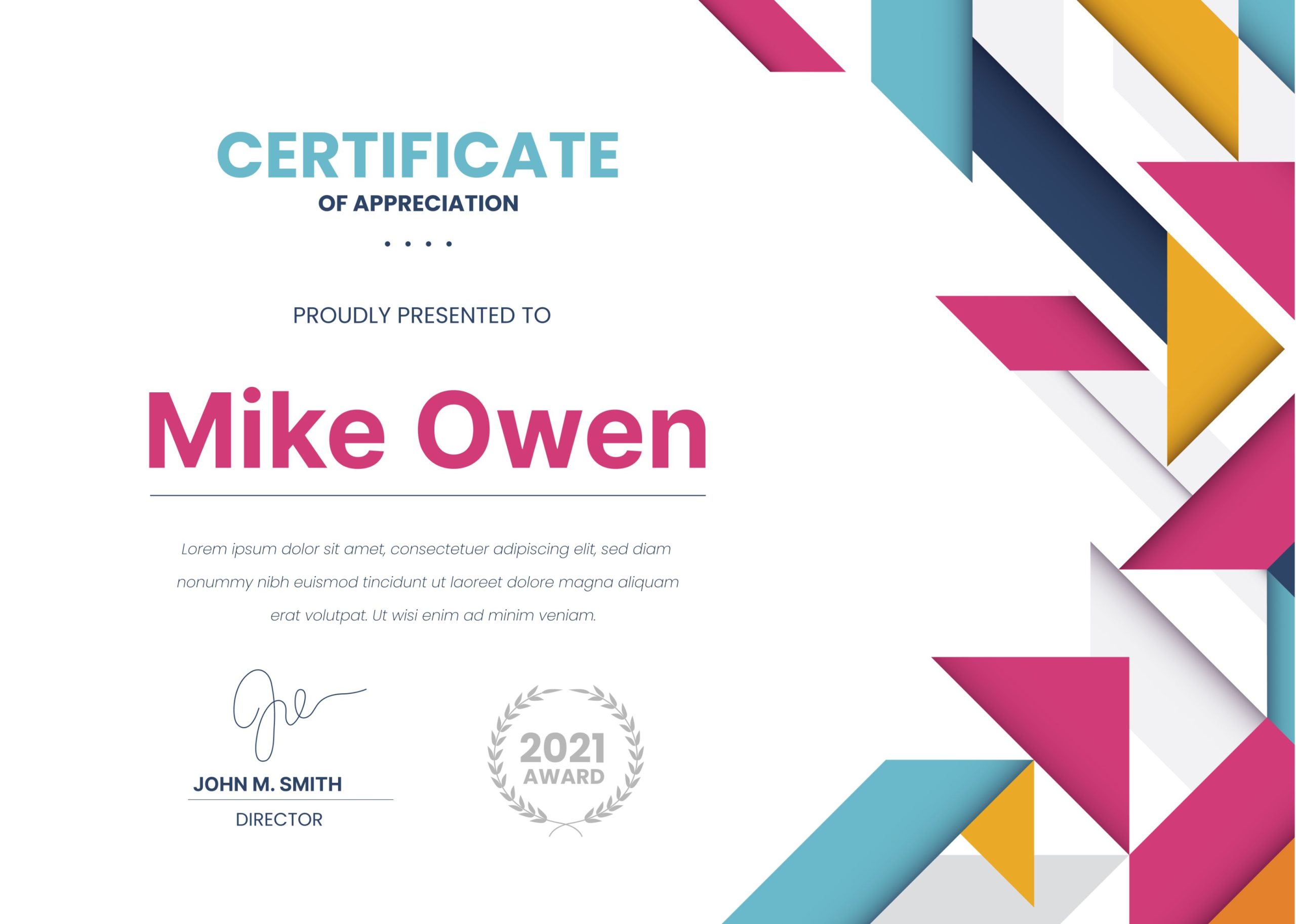 Multicolor Abstract Geometric Certificate of Appreciation Examples