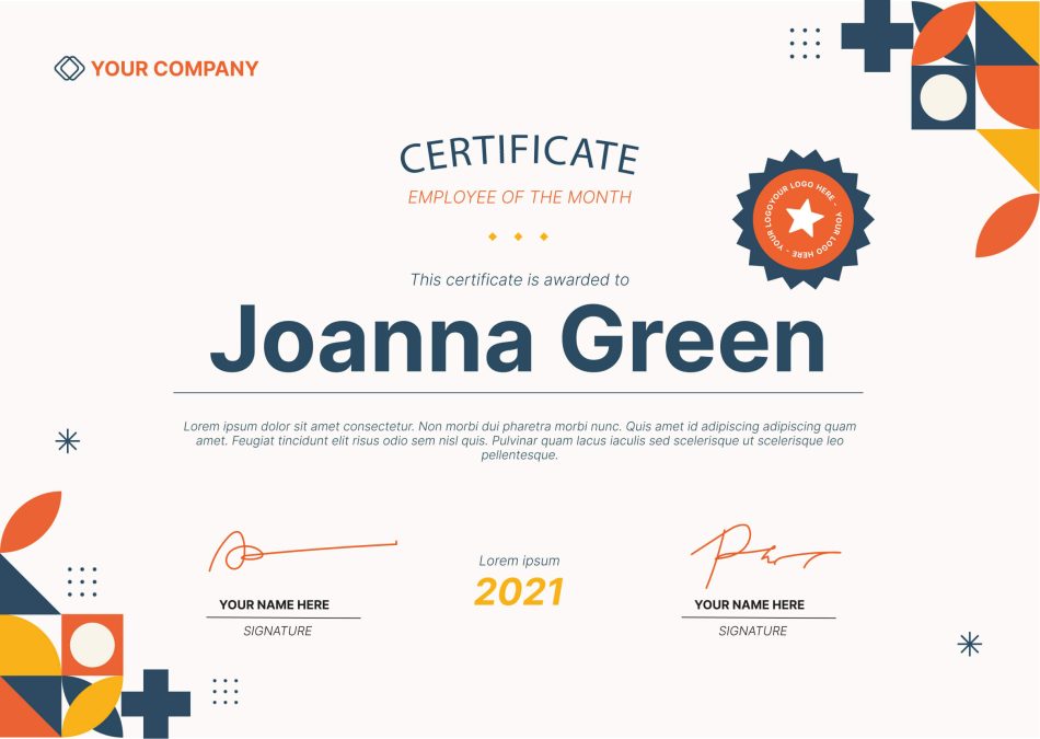 Modern Geometric Icons and Shapes Employee of the Month Certificate