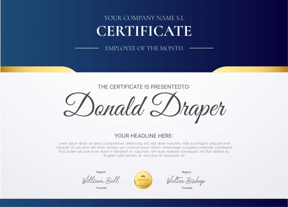 Modern Minimalist Navy and Gold Employee of the Month Certificate