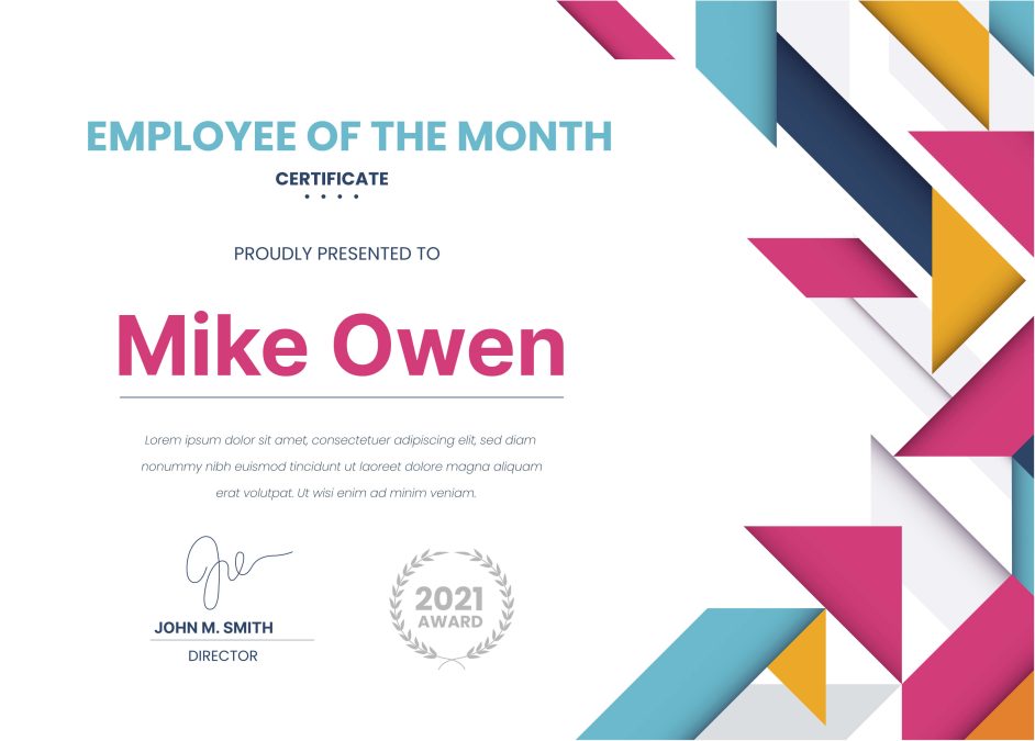 Vibrant Geometric Color Blocks Employee of the Month Certificate 1