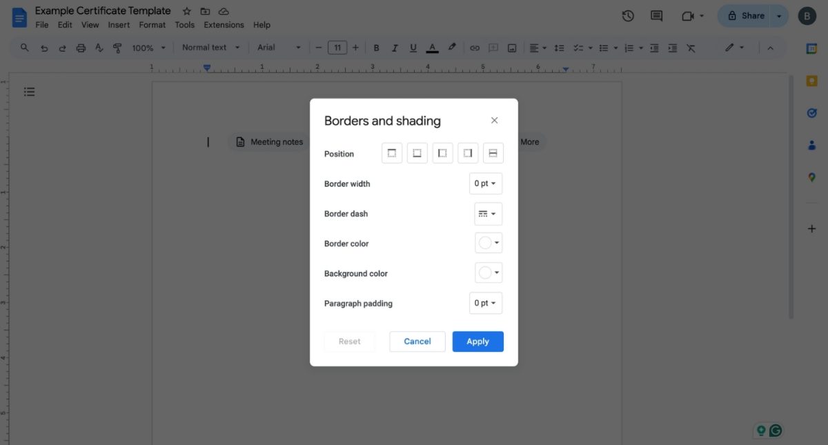 Make a Certificate on Google Docs Example Page Setup Creating A Border