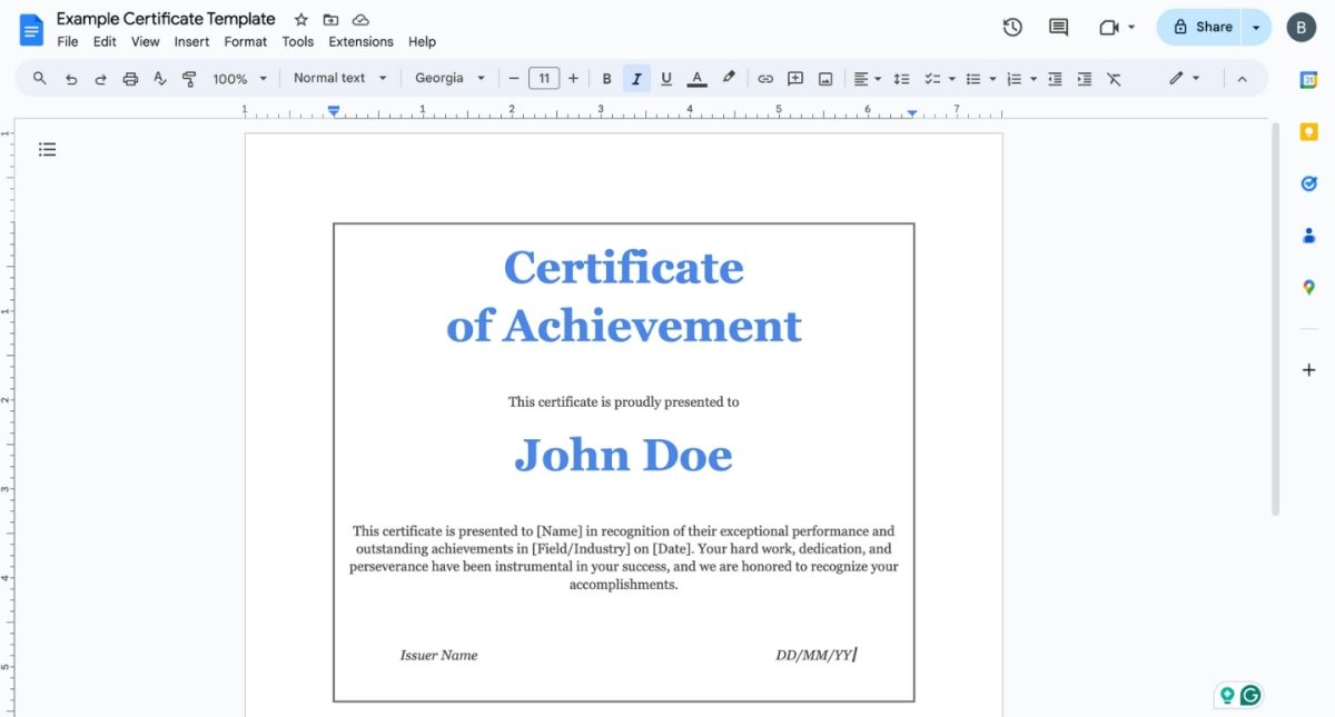 Make a Certificate on Google Docs Example Page Setup Creating A Border Arranging Text