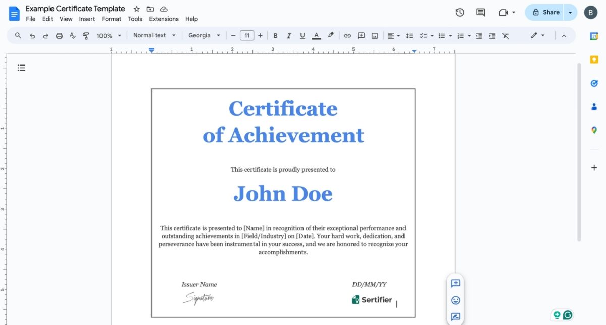 Make a Certificate on Google Docs Signature and Logos