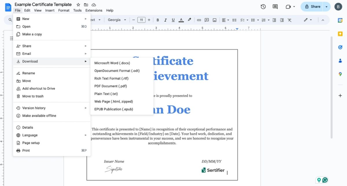 Make a Certificate on Google Docs Review and Download