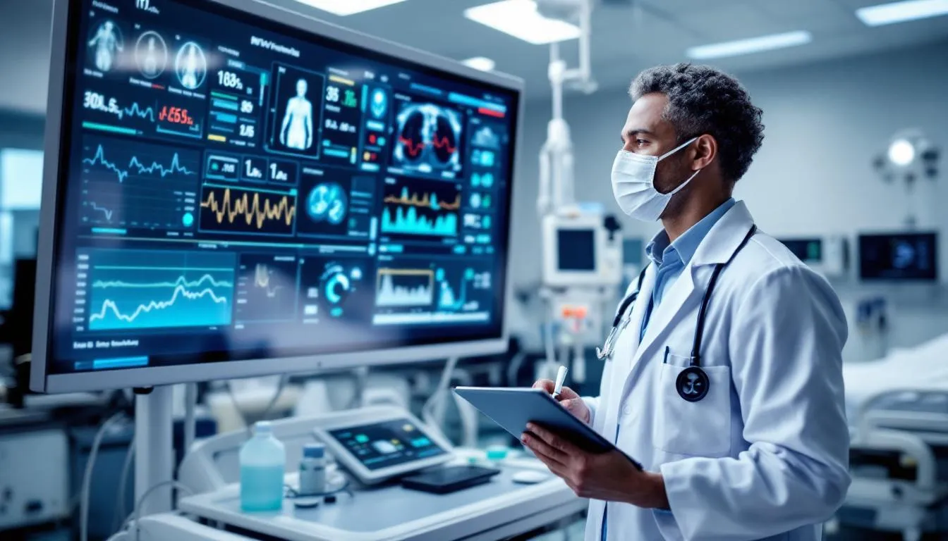 A healthcare professional is actively engaged with modern medical technology, utilizing digital devices to enhance patient care and streamline processes. This image reflects the importance of specialized skills and professional development through online courses and stackable micro credentials in today's job market.
