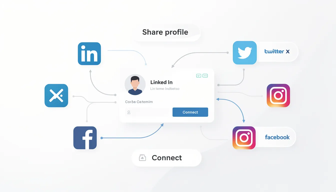 The image depicts a professional badge sharing concept that integrates LinkedIn and other social media platforms, showcasing various digital badges and certificates awarded to learners. It highlights the process of connecting a badgr account to a digital badging platform for sharing achievements and credentials.