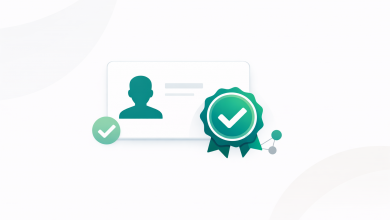 Digital certificate and badge with verification check and connected nodes