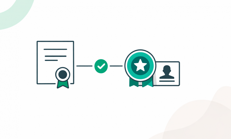 Minimal illustration of a certificate and digital badge with verification check