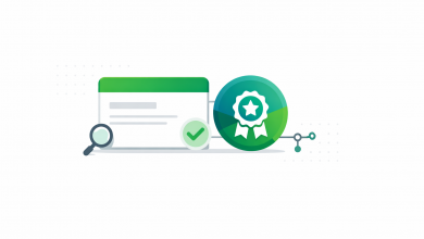 Digital badge and certificate icons with verification checkmark on white