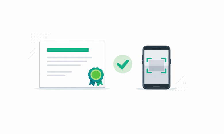 Certificate of Appreciation Template (US): Add Verification + a Clean Signature Workflow 1 Illustration of a certificate and QR verification on a phone