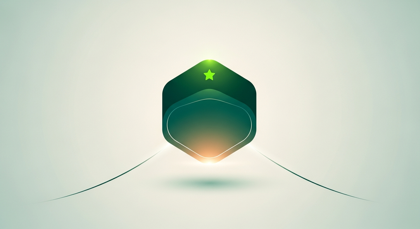A glowing emerald hexagonal digital badge