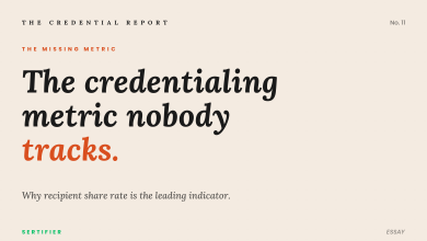 Editorial cover: the credentialing metric nobody tracks. Why recipient share rate is the leading indicator. The Credential Report No. 11