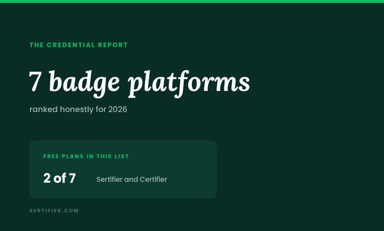 Digital badge platforms: 7 honest picks for 2026 1 Seven digital badge platforms ranked honestly for 2026, two with free plans