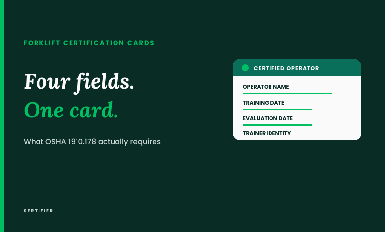 Forklift certification card template: what OSHA requires 1 Forklift certification card template showing the four OSHA-required fields