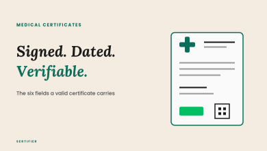 Medical certificate template: format, wording, verification 7 Medical certificate template with signature, dates, and digital verification