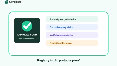 Approved professional status moving from a licensing authority and current registry to a bounded verifiable credential.