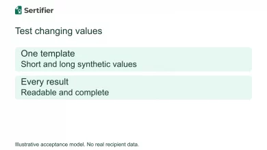 Certificate template testing: check long names and changing data before issuance 4 One certificate template tested with short and long synthetic values